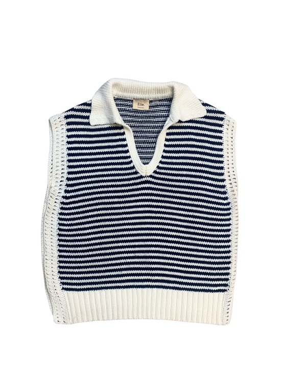 Elie Tahari Sweaters - Elie Tahari Navy White Striped Sweater Top Vest Sleeveless Nautical Coastal USA